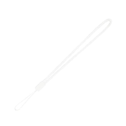 White braided cord wrist strap with a plastic adjuster and small attachment loop
