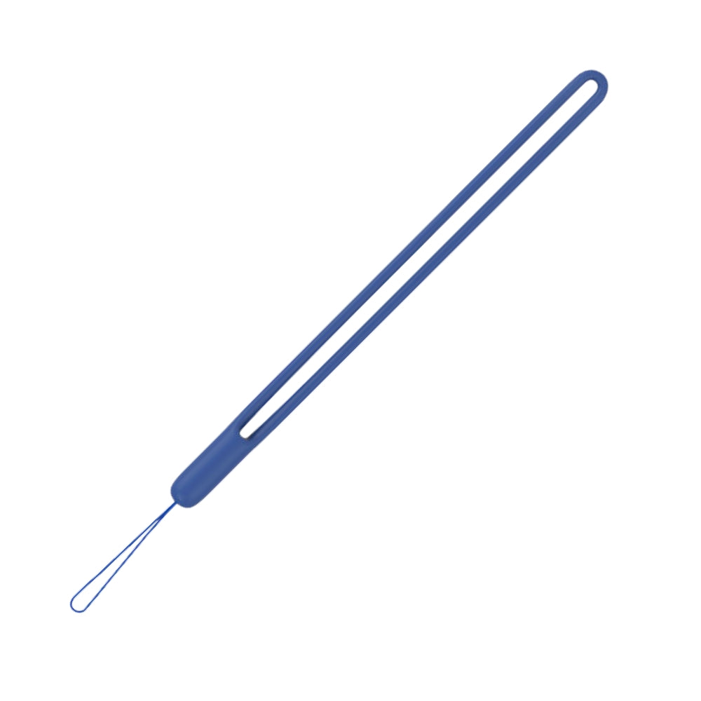 Deep blue silicone wrist strap with a wide ergonomic loop and a delicate string attachment